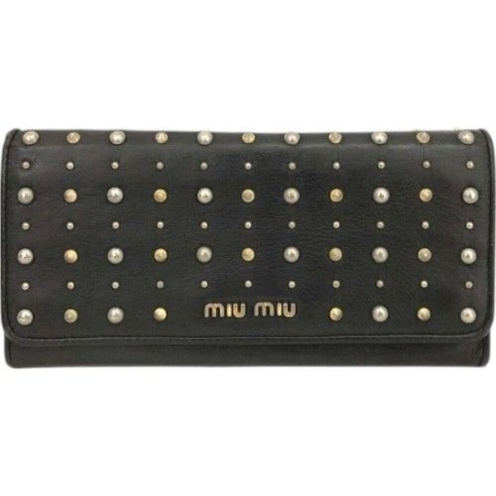 (L1) Authentic Miu Miu Wallet Long Black Leather … - image 1